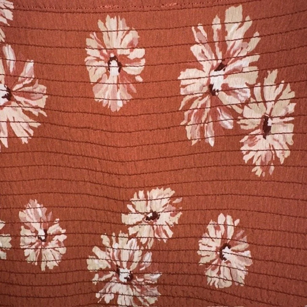 Madewell Georgette Lucie Floral Smocked Top Square Neck Puff Sleeve‎ Rust Size M - Picture 8 of 16